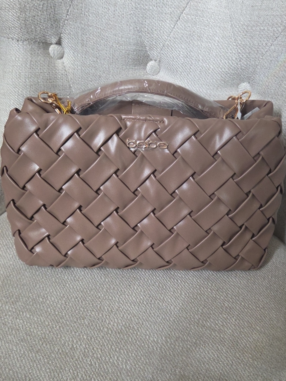 NWT bebe Woven Leather-Style Shoulder Bag - Taupe